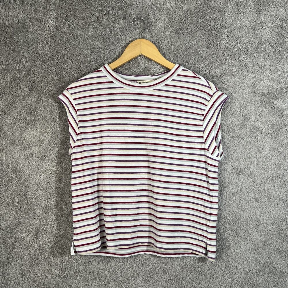 Madewell XXS Womens Sleeveless Striped Tee Multicolor Cotton Linen Tank Top